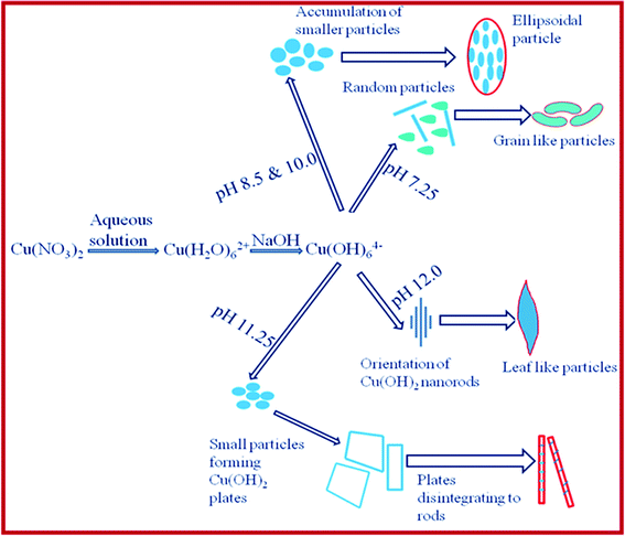 Pictorial representation of the formation of various shapes of CuO under different synthesis conditions.