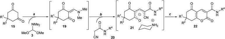 Reagents and conditions: (a) r.t., 5 min.; (b) 0 °C, CH3CN, 2 equiv. piperidine, 1 h; (c) 8 equiv. HCl (18%), 0.5 h; H2O, 0.5 h