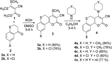 Synthesis of 4-sec.amino-2-oxo-2,5-dihydrothiochromeno[4,3-b]pyran-3-carbonitriles 4