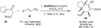 Asymmetric synthesis of multifunctionalized tetrahydroindans (55).
