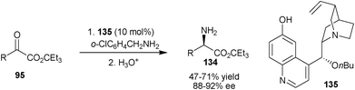 Enantioselective transamination of α-ketoesters (95).