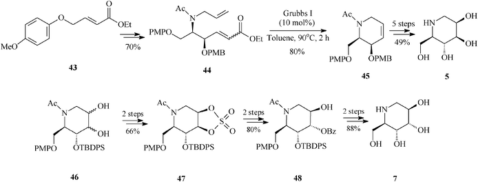 1-Deoxyiminosugars 5 and 7 as obtained by an RCM route.