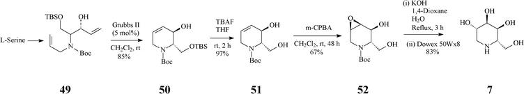 Synthesis of 1-deoxyaltronojirimycin (7) starting from l-serine.