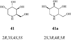 Synthetic (41) and natural 1-deoxygulonojirimycin (41a).