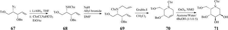 Synthesis involving RCM of the versatile synthon 70.
