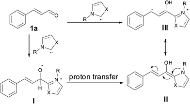 The generation of a homoenolate equivalent from cinnamaldehyde.