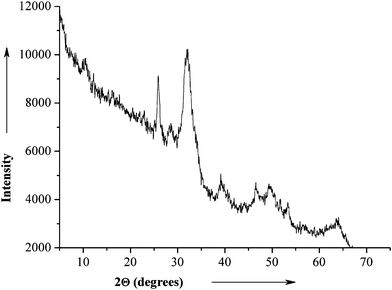 X-Ray powder diffractogram of air-dried CaP-CMC-CHX nanoparticles.