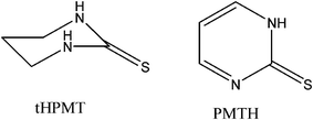 Ligands used; 2-mercapto-3,4,5,6-tetrahydro-pyrimidine (tHPMT) and 2-mercaptopyrimidine (PMTH).
