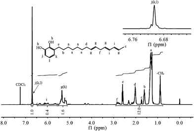 
            1H NMR spectrum of urushiol.