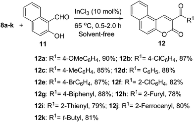 Synthesis of 3-substituted benzo[f]2H-chromene-2-ones 12.