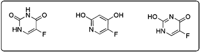 
              5-Fluorouracil and its two tautomeric forms.