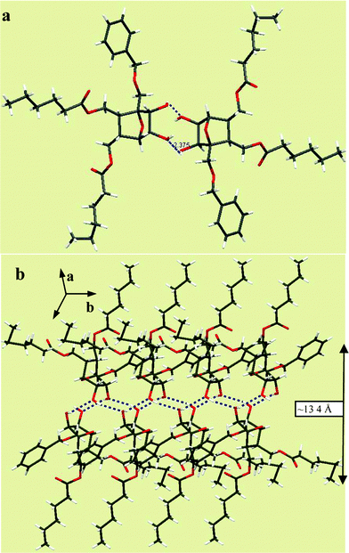 a) Crystal structure of dialkyl lipid 12e in the unit cell. b) Molecular packing of 12e in the crystal lattice showing a bilayer type of molecular arrangement.