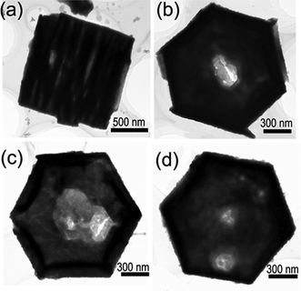 (a) Typical TEM image of the plate-built cylinder; (b–d) TEM images of the nanoplates with one or more holes.
