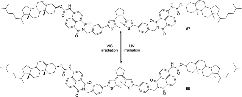 Structure and photochromic process of bisthienylethene-bridged cholesteryl derivative.