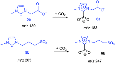 Gas-phase carboxylation (ion/molecule reaction) of 5a,b.