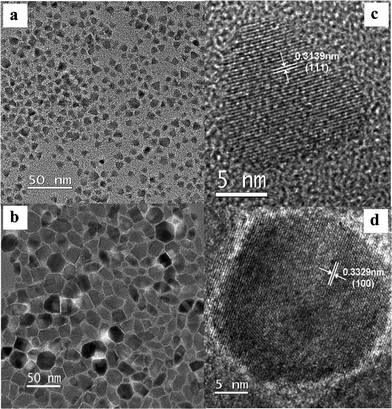 LR- (left) and HR-TEM (right) images of zincblende (top) and wurtzite (bottom) Cu2MnSnS4 nanocrystals.