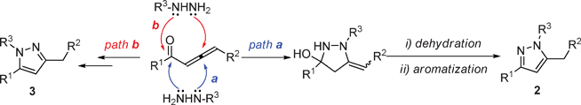 Proposed mechanism for the formation of pyrazoles 2 and 3