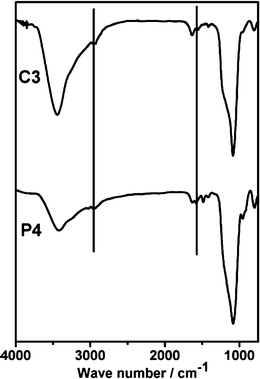The FTIR spectra of P4 and C3 samples.