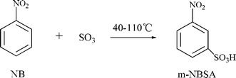 The SO3 sulfonation of NB with the desired product, m-NBSA.