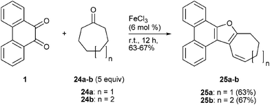 FeCl3 catalyzed condensation of PQ 1 with cycloheptanone 24a and cyclooctanone 24b.