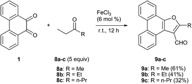 FeCl3 catalyzed condensation of PQ 1 with ethyl alkyl ketones 8a–c.