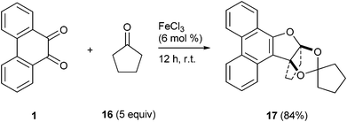FeCl3 catalyzed condensation of PQ 1 with cyclopentanone 16.
