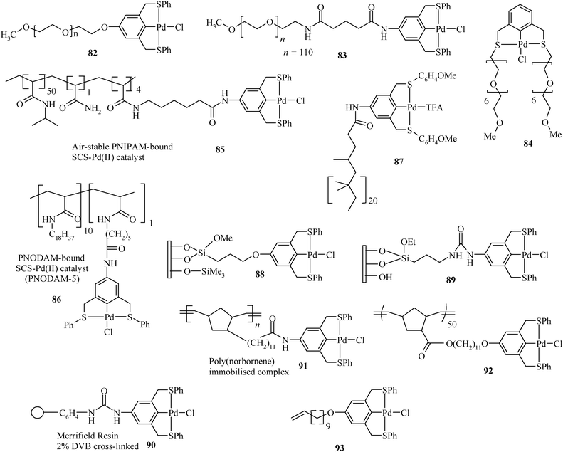 Macromolecule tethered palladium complexes.