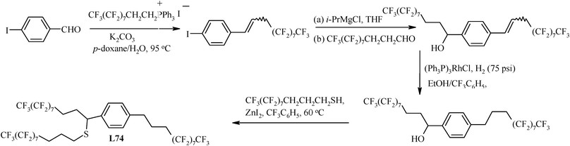 Synthesis of the triply pony-tailed chiral fluorous thioether ligand.