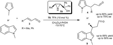 Azridin-2-yl-methanol catalyzed enantioselective conjugate addition.