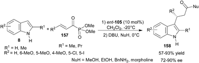 Enantioselective conjugate addition of indoles to α,β-unsaturated acylphosphonates.