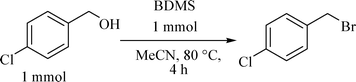 Conversion of 4-chlorobenzyl alcohol to 4-chlorobenzyl bromide by BDMS.