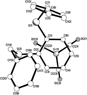 View of 10e showing the staggered arrangement of arene ring vs. carbonyl groups.