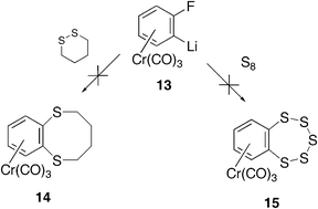 No reaction occurred with a cyclic disulfide or S8.