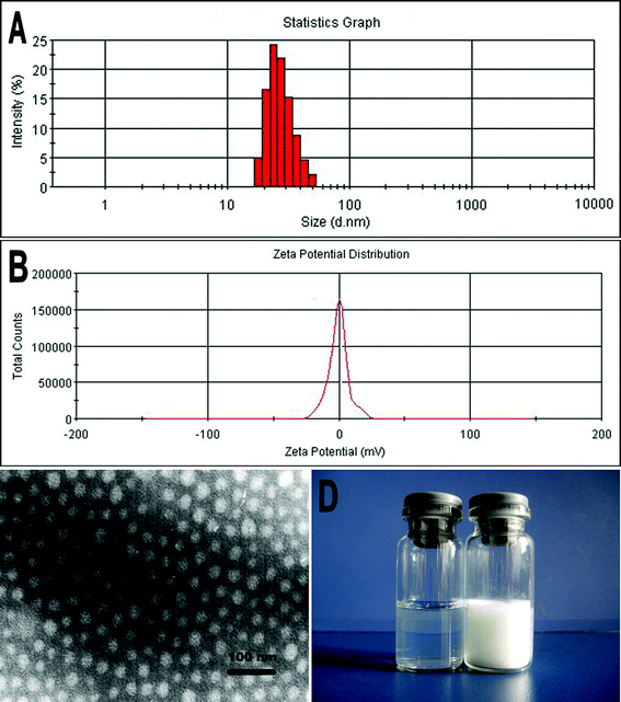 Preparation and characterization of HK-NPs. A: Particles size distribution of HK-NPs. B: Zeta potential of HK-NPs. C: TEM image of HK-NPs. D: Morphology of HK-NPs (left) and freeze-dried powder of HK-NPs (right).