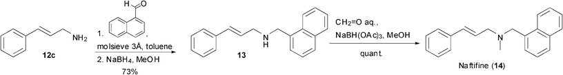 Synthesis of the antifungal agent naftifine (14).