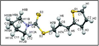 ORTEP diagram of (E)-3-(thiophen-2-yl)allyl pyrrolidine-1-carbodithioate (Table 2, entry 16).