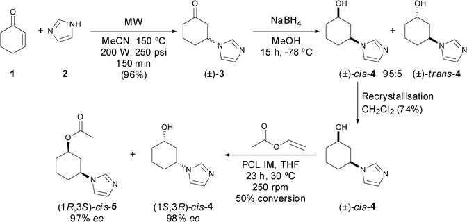 Chemical synthesis and lipase-catalysed kinetic resolution of racemic alcohol cis-4.