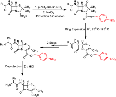 showing the usefulness of the p-nitro benzyl group in the protection–deprotection strategy employed in the synthesis of the Cephalexin intermediate.2