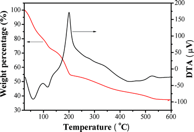 DTA and TGA profiles of TEPA-modified R40-50 sample.