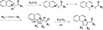 Proposed mechanism for the 1,3-dipolar cycloaddition between N-ylides and alkynes.