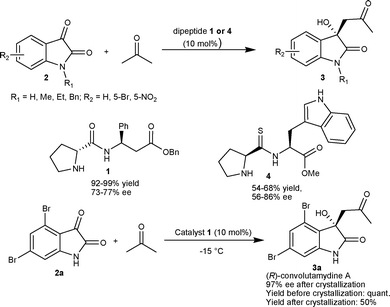 Dipeptide-catalyzed aldol reaction of acetone with isatins.