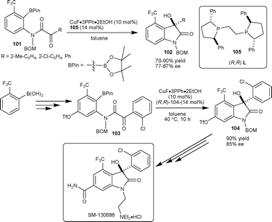 Total synthesis of SM-130686 by anilide cyclization.