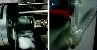 Short-path distillation apparatus; Kugelrohr (a) and sublimation apparatus (b) for the distillation of [emim][OAc].