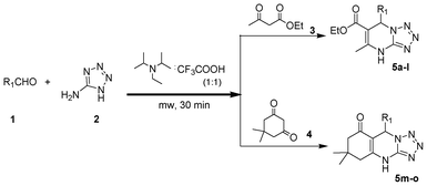 Diisopropylammonium trifluoroacetate mediated synthesis of tetrazolo pyrimidines.