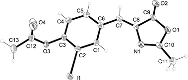 Molecular structure of 7 (with displacement ellipsoids at 50% probability for non-H atoms). Crystals were grown from CH2Cl2/heptane. CCDC 890138.