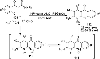 Cascade three-component synthesis of sulphur-containing heterocycle fused 1,4-DHPs.