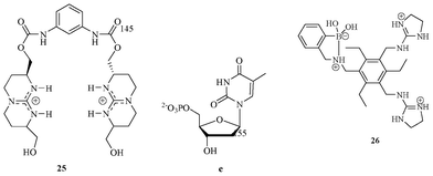 Guanidinium receptor 25 for the selective recognition of thymidine-5′-phosphate e. 26 for the selective recognition of tartrate.