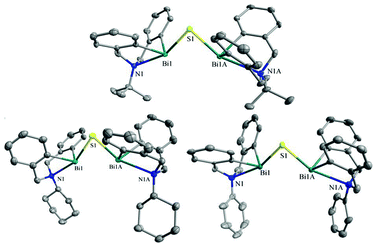 Thermal ellipsoid plots (50% probability level) of 29d (top), 29e (bottom left), 29f (bottom right). Hydrogen atoms on the carbon atoms are omitted for clarity. (Image reproduced from ref. 33 with permission of Wiley-VCH).33