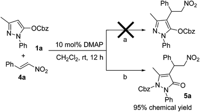 Reaction of pyrazoline 1a with nitrostyrene 4a.