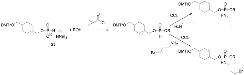 Oxidative amidation to introduce alkyne or bromoalkyl function.